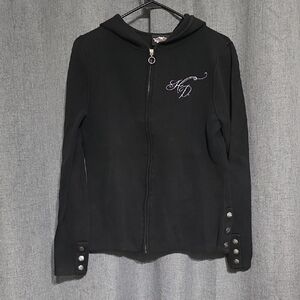 Harley-Davidson Black Zip Hoodie Cardigan with HD Script